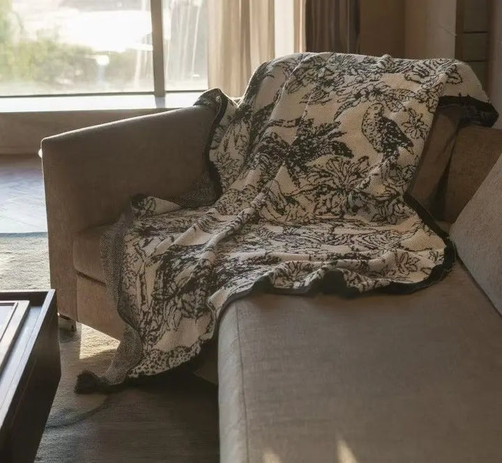 Knitted Floral Bird Throw Blanket UKRABBIT ESSENTIAL