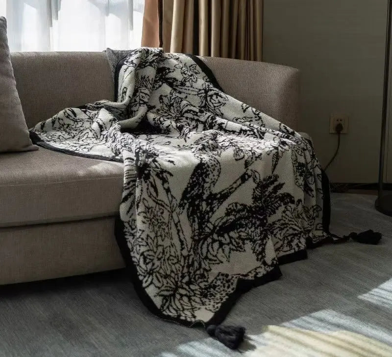 Knitted Floral Bird Throw Blanket UKRABBIT ESSENTIAL