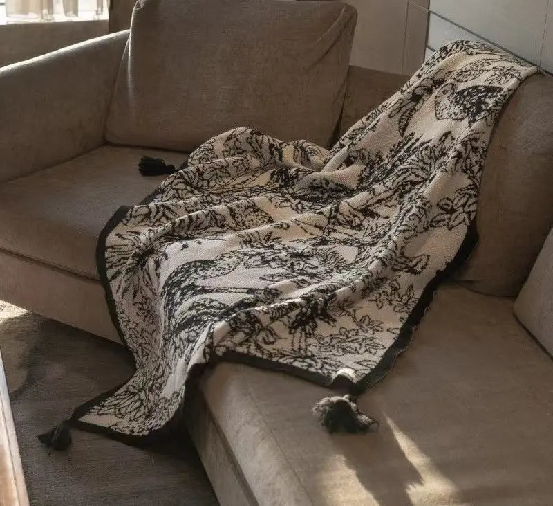 Knitted Floral Bird Throw Blanket UKRABBIT ESSENTIAL