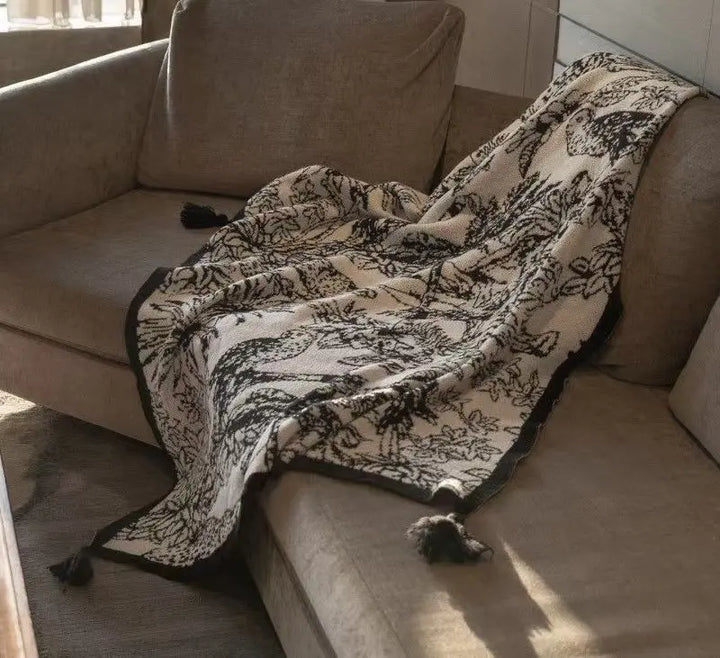 Knitted Floral Bird Throw Blanket UKRABBIT ESSENTIAL