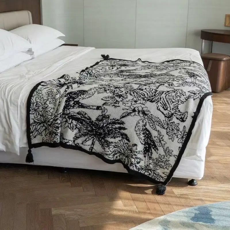 Knitted Floral Bird Throw Blanket UKRABBIT ESSENTIAL