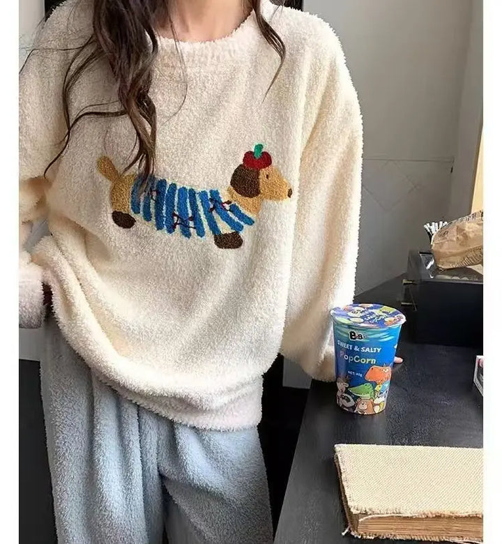 Half-Side Fleece Pajamas with Dachshund Print UKRABBIT ESSENTIAL