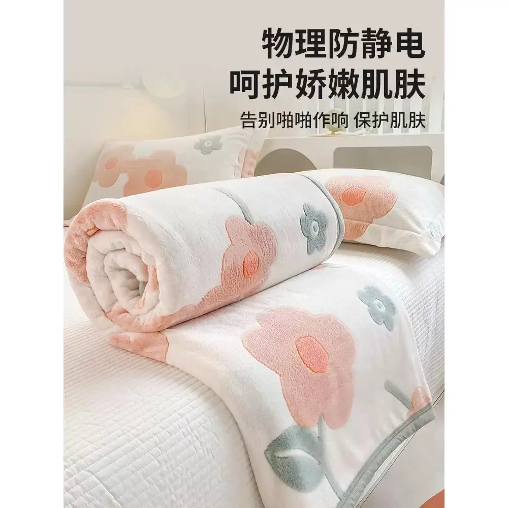 YSJ Snowflake Fleece Printed Blanket - Field Flowers Pattern 150x200cm UKRABBIT ESSENTIAL