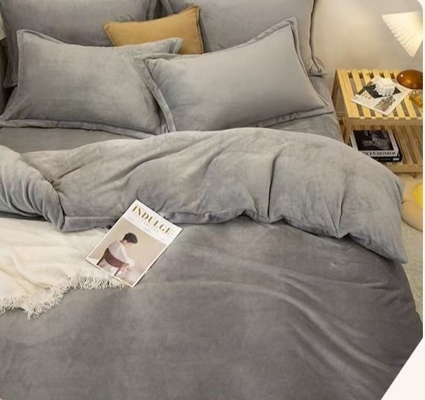 Winter Limited-Teddy Grey | High GSM Flannel Fleece Duvet Cover Sets (Duvet Cover + Pillowcase)