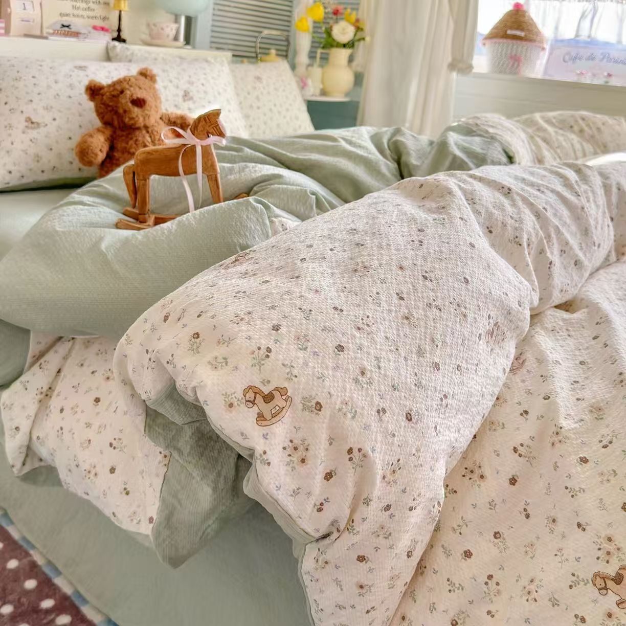 Comfort– Forest Little Rocking Horse | Washed Crinkled Gauze Duvet Cover Set (Duvet Cover + Pillowcase)