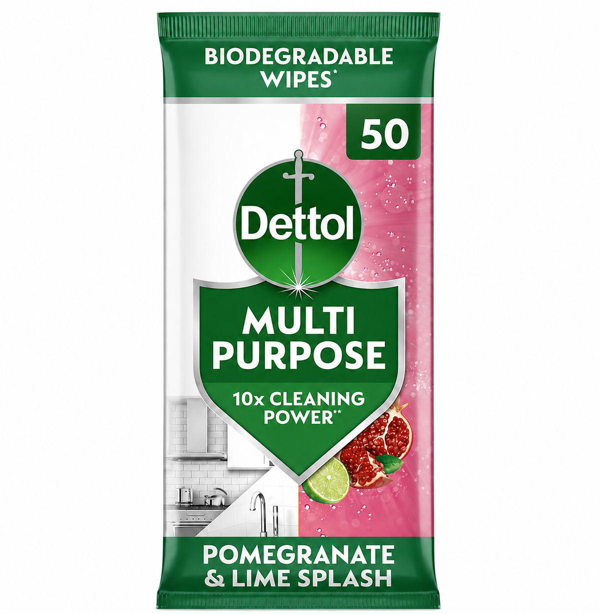 Dettol Pomegranate & Lime Multipurpose Biodegradable Wipes 50 Pack