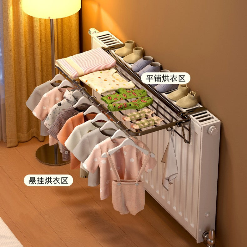 Foldable Iron Radiator Clothes Drying Rack Multi-purpose Storage Organizer