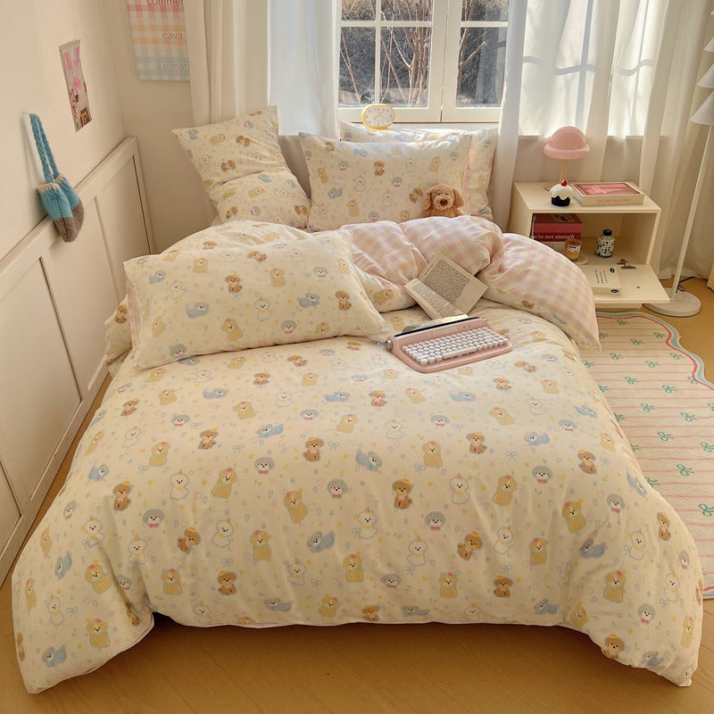 Comfort-Happy Pup | 100% Cotton Classical Duvet Cover Set (Duvet Cover + Pillowcase)