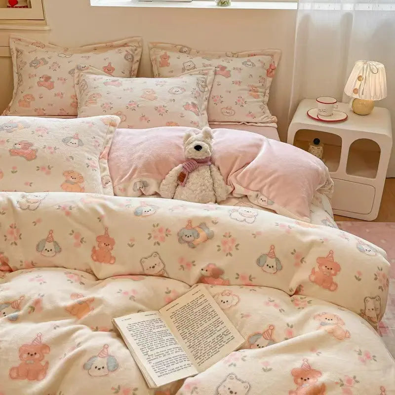 Winter Limited-Happy Puppy Milk Fleece | Premium Fitted Sheet UKRABBIT ESSENTIAL