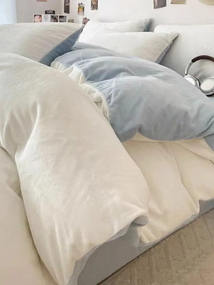 Winter Limited-Lake Blue and White Milk Fleece | Premium Duvet Cover Set (Duvet Cover + Pillowcase) UKRABBIT ESSENTIAL
