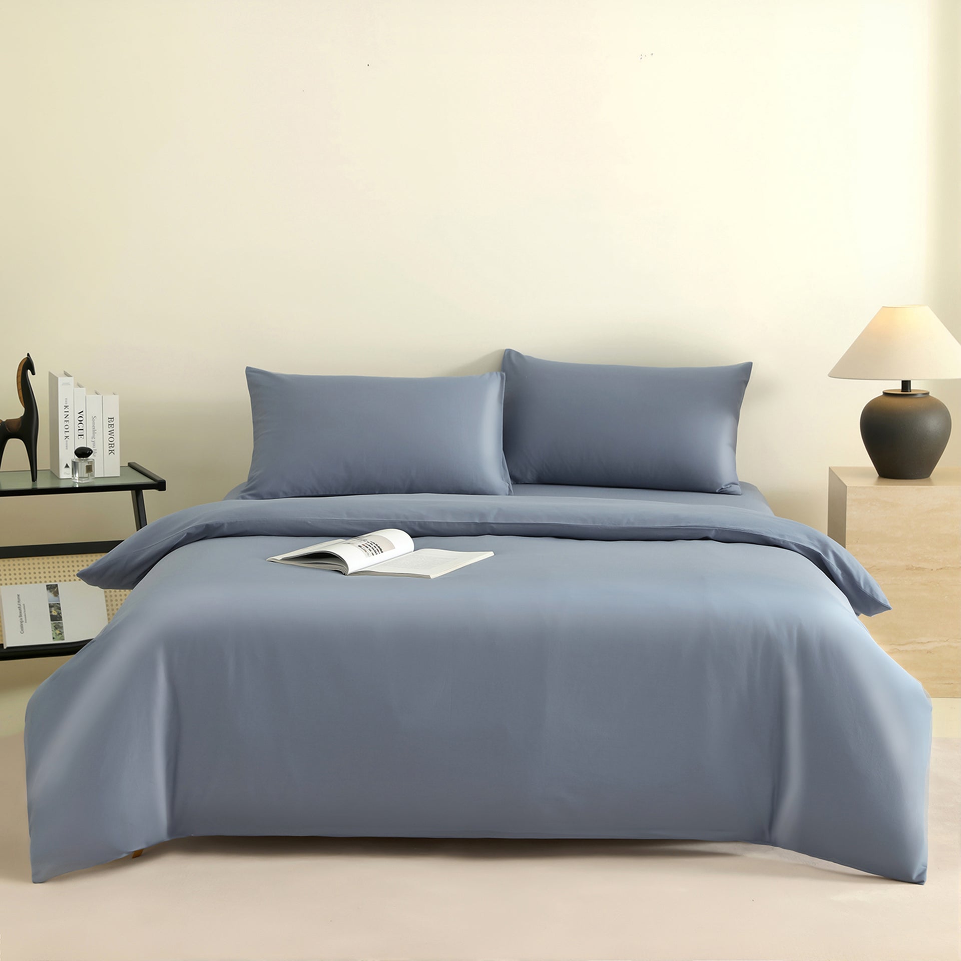 Luxury-Thames Blue | 300TC Cotton Sateen Duvet Cover Sets (Duvet Cover + Pillowcase )