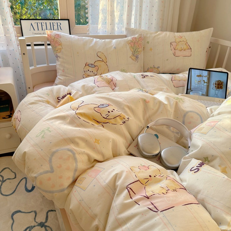 Comfort-Chubby Ginger Cat | 100% Cotton Classical Duvet Cover Set (Duvet Cover + Pillowcase)