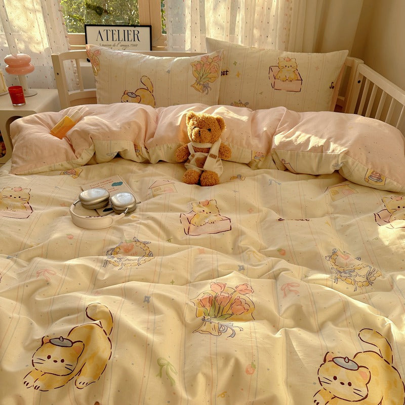 Comfort-Chubby Ginger Cat | 100% Cotton Classical Duvet Cover Set (Duvet Cover + Pillowcase)