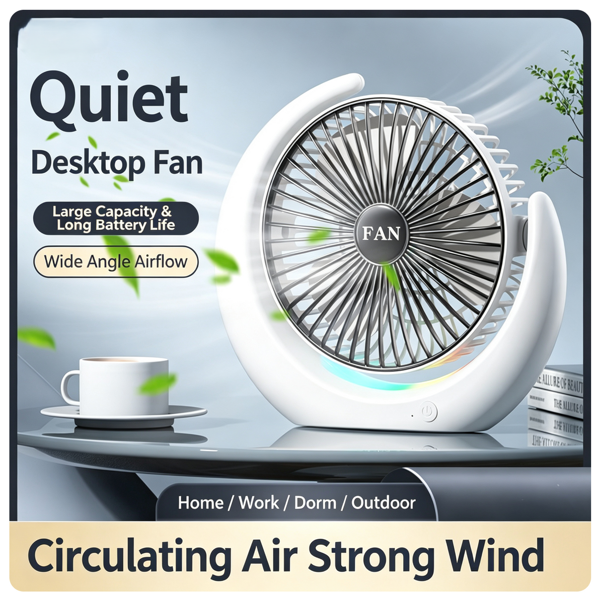 High Gloss Mini USB Rechargeable Fan with Colorful LED Lights