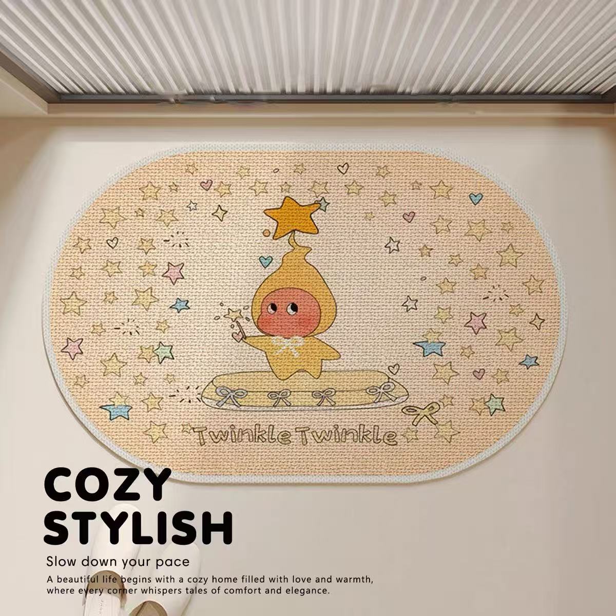 Cartoon Star People Linen Rubber Floor Mat