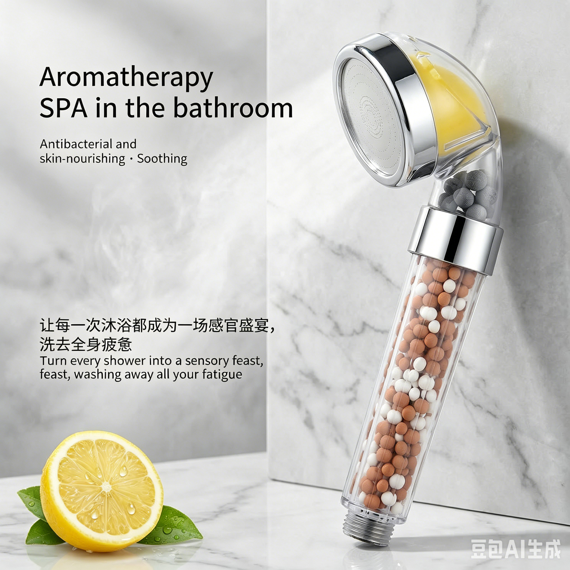 Lemon-scented Aromatherapy Negative Ion Pressure-Boosting Water-Saving Filter Shower Head