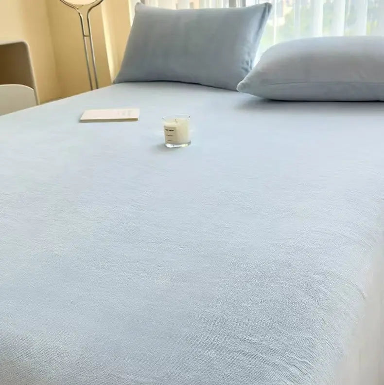 Winter Limited-Lake Blue and White Milk Fleece | Premium Fitted Sheet UKRABBIT ESSENTIAL