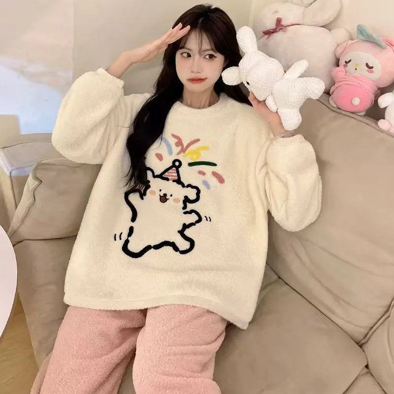 Half-Pile Fleece Pajamas with Rainbow Bear Print UKRABBIT ESSENTIAL