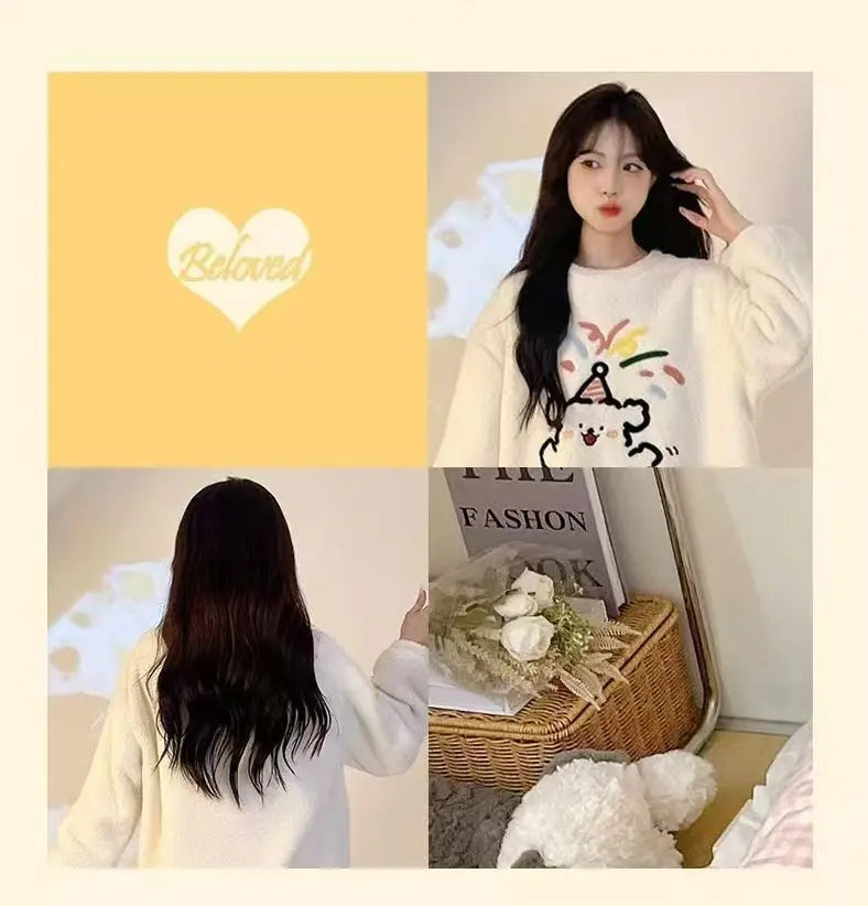 Half-Pile Fleece Pajamas with Rainbow Bear Print UKRABBIT ESSENTIAL