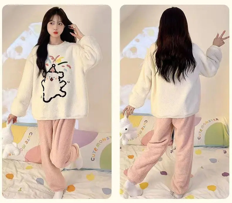 Half-Pile Fleece Pajamas with Rainbow Bear Print UKRABBIT ESSENTIAL