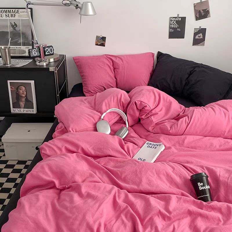 Casual-Raspberry Black | Washed Cotton Skin-friendly Duvet Cover Set (Duvet Cover + Pillowcase)