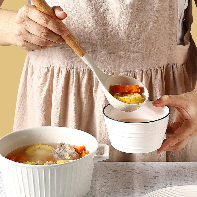 Silicone soup spoon with solid wood handle