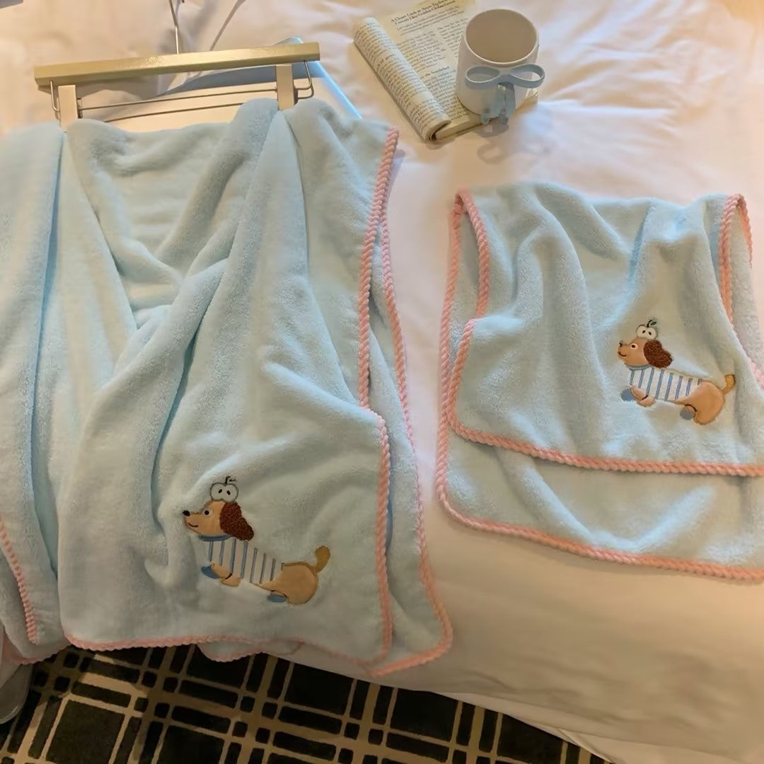 Cute Cartoon Apple Dachshund Home Towel and Bath Towel Set