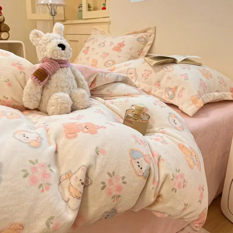 Winter Limited-Happy Puppy Milk Fleece | Premium Duvet Cover Set (Duvet Cover + Pillowcase) UKRABBIT ESSENTIAL