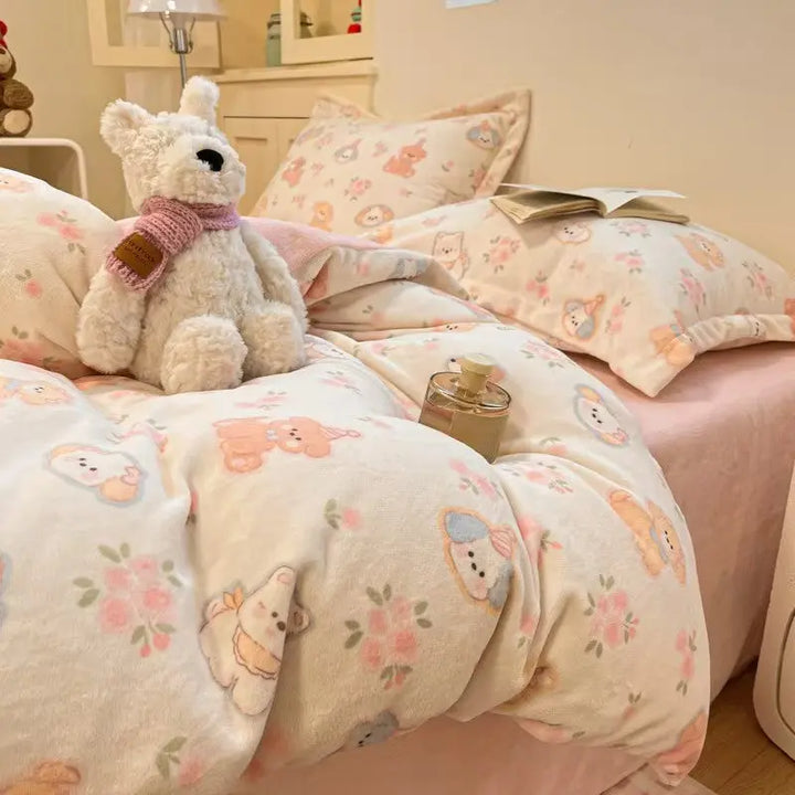 Winter Limited-Happy Puppy Milk Fleece | Premium Duvet Cover Set (Duvet Cover + Pillowcase) UKRABBIT ESSENTIAL