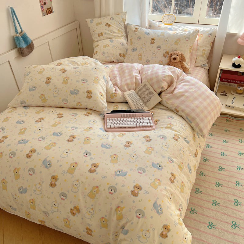 Comfort-Happy Pup | 100% Cotton Classical Duvet Cover Set (Duvet Cover + Pillowcase)