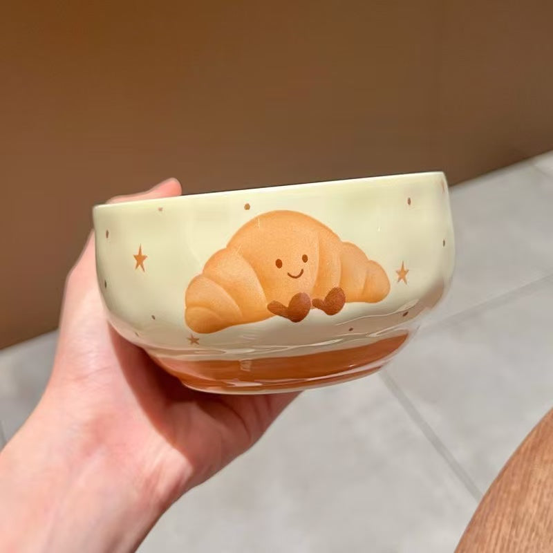 Instagram-style croissant-patterned ceramic rice bowl