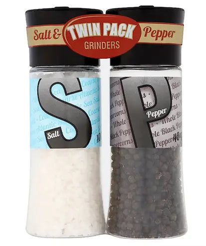 Salt and Black Pepper Grinders Twin Pack UKRABBIT ESSENTIAL