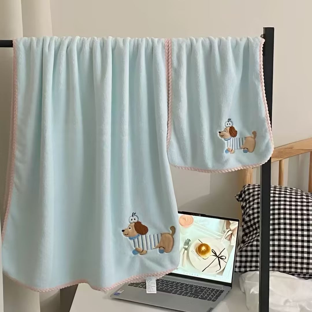 Cute Cartoon Apple Dachshund Home Towel and Bath Towel Set