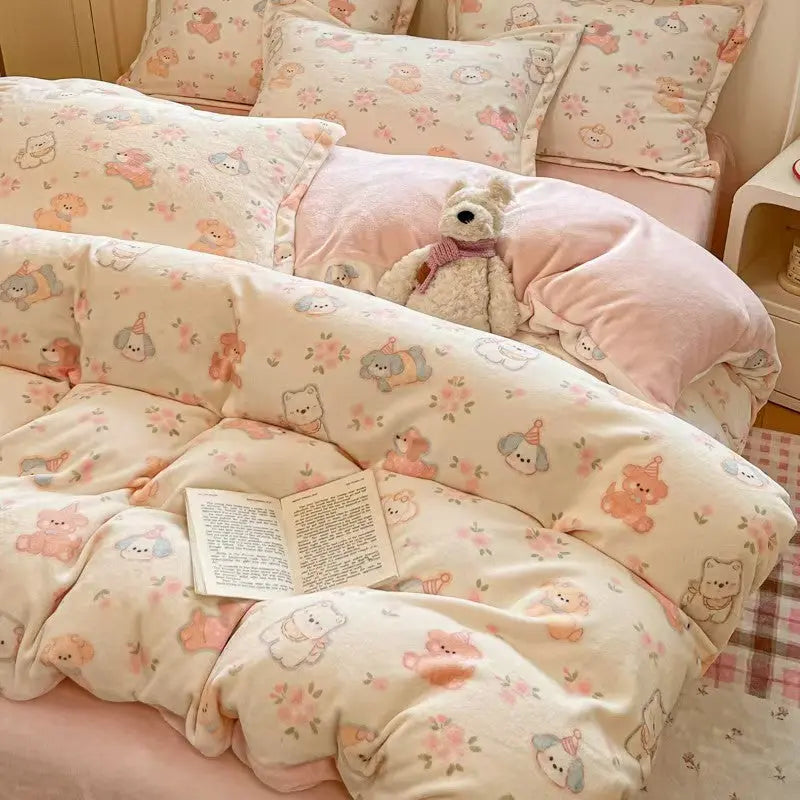 Winter Limited-Happy Puppy Milk Fleece | Premium Duvet Cover Set (Duvet Cover + Pillowcase) UKRABBIT ESSENTIAL