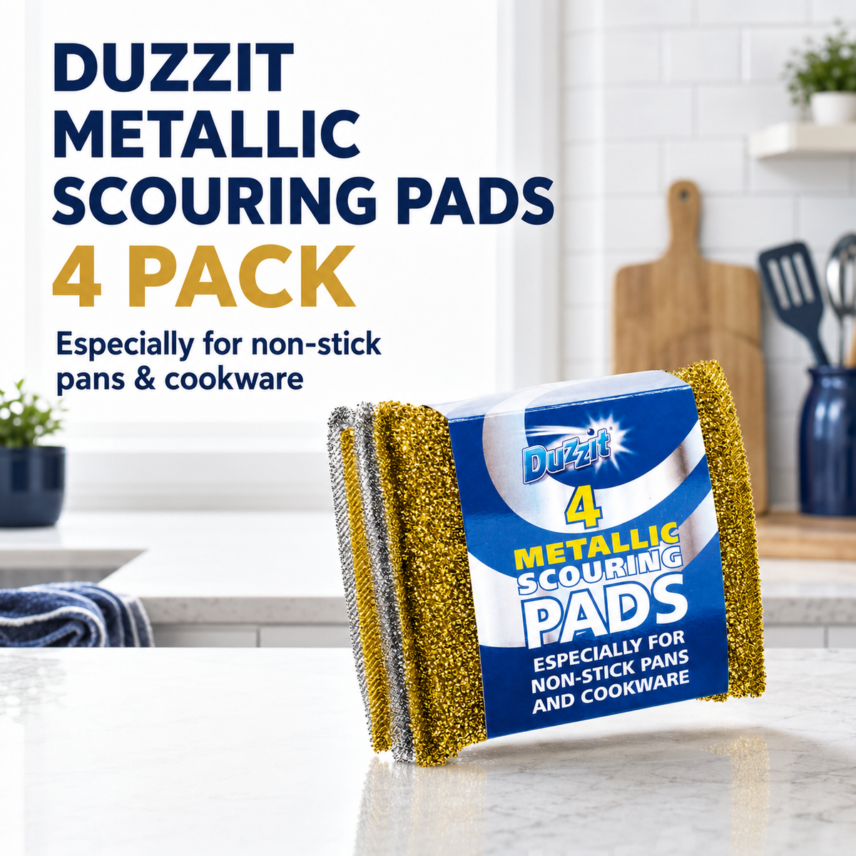 Duzzit Assorted Colour Metallic Scouring Pads 4 Pack