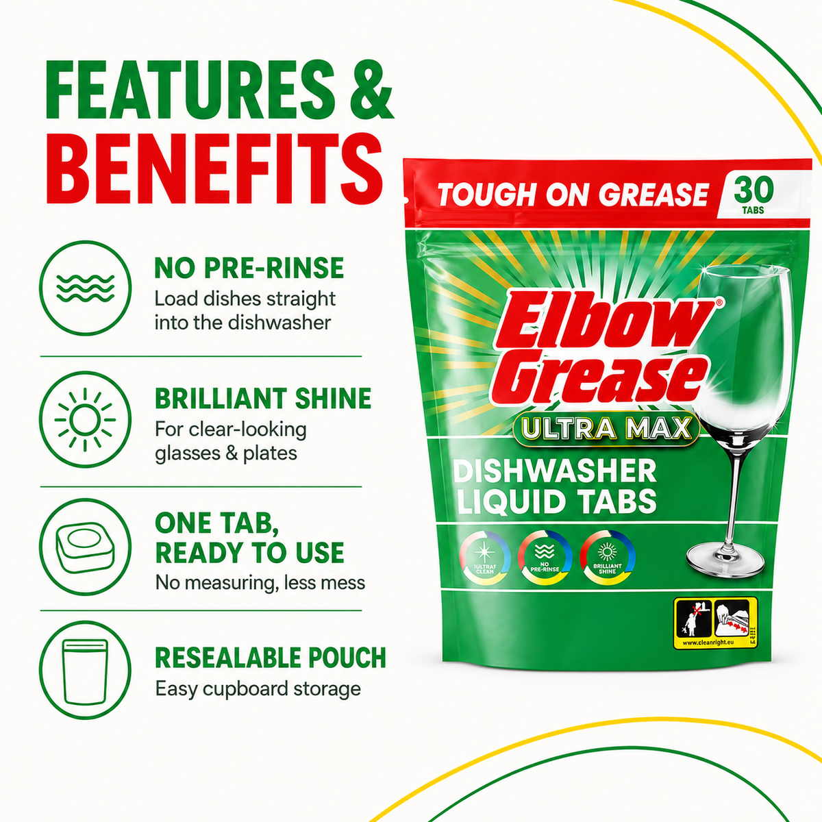 Elbow Grease Ultra Max Lemon Fresh Dishwasher Liquid Tabs 30 Pack