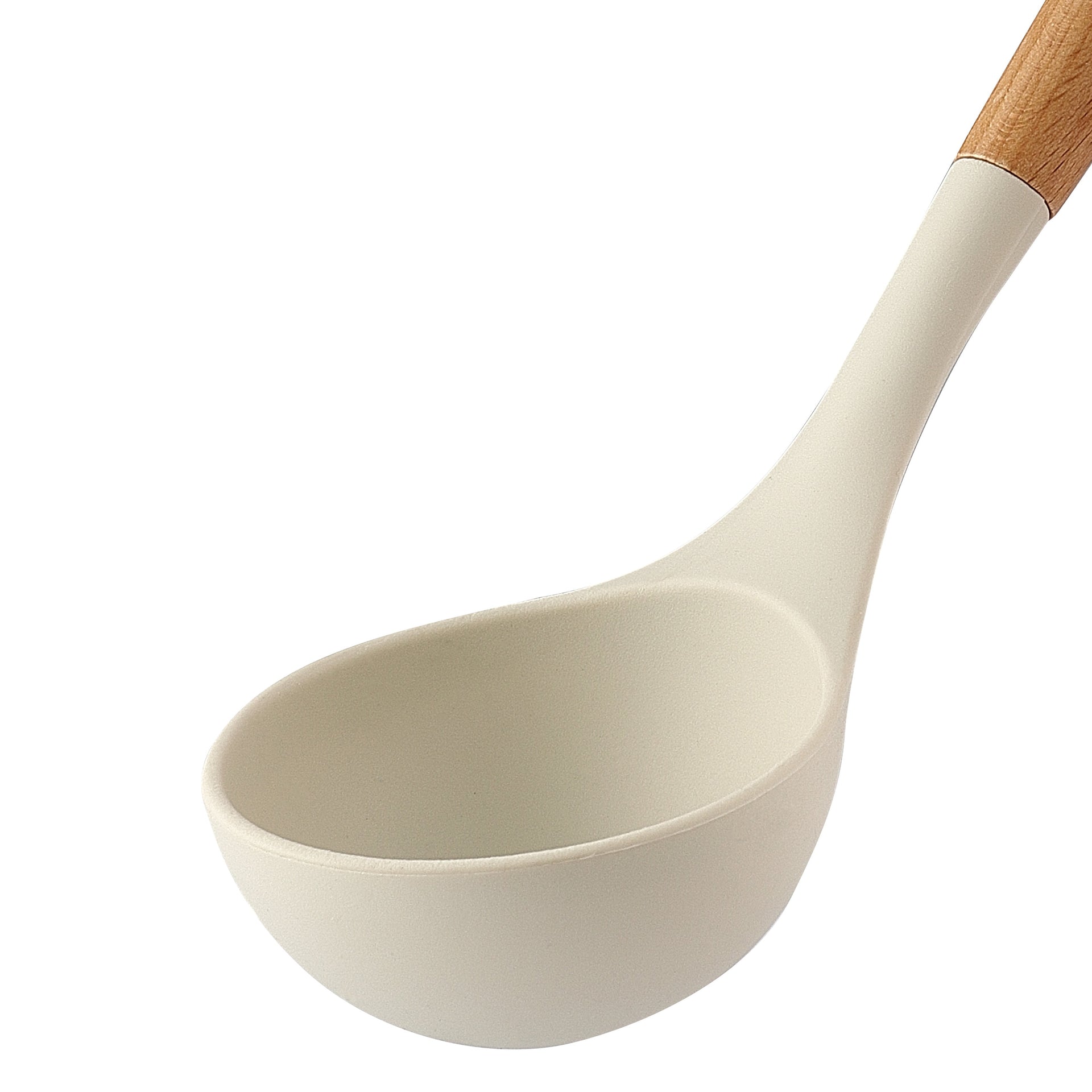 Silicone soup spoon with solid wood handle