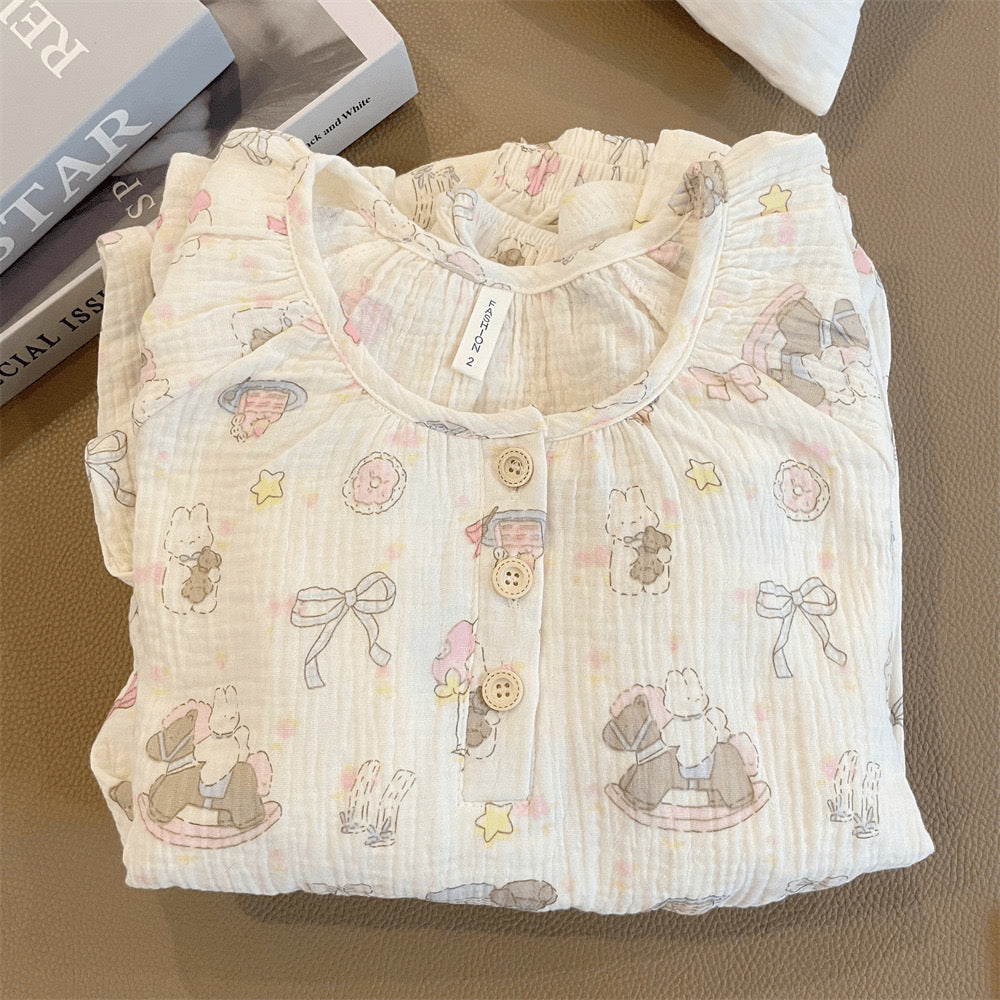 Carousel Bunny Double Gauze Pajama Set - Whimsical Homewear