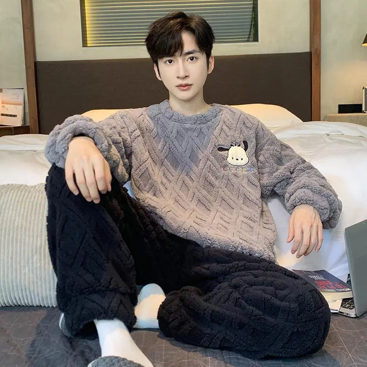 Grey Premium Splice Fleece Loungewear Set for Men UKRABBIT ESSENTIAL