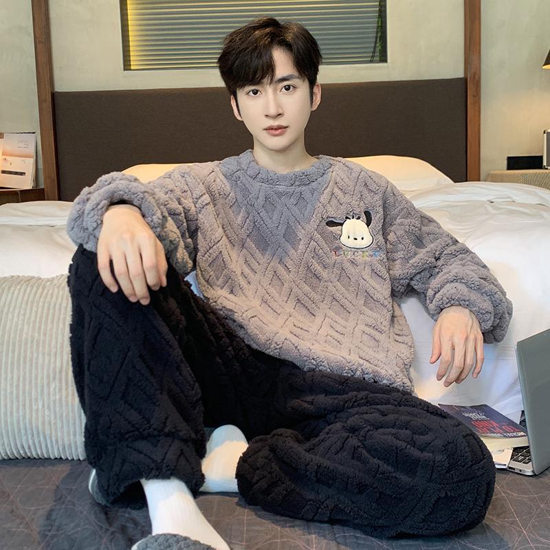 Grey Premium Splice Fleece Loungewear Set for Men