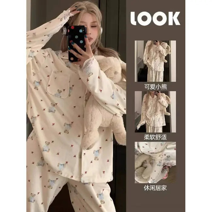 Thermal Bear & Bow Velvet Pajama Set UKRABBIT ESSENTIAL