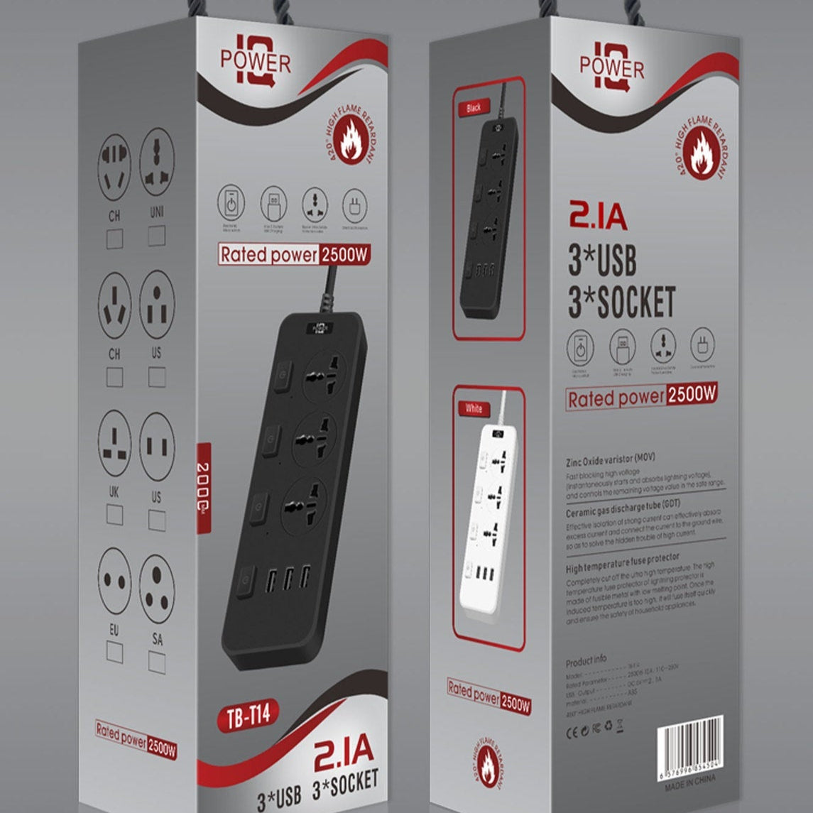 Chinese Multi-Outlet Power Strip with UK Plug and USB Ports
