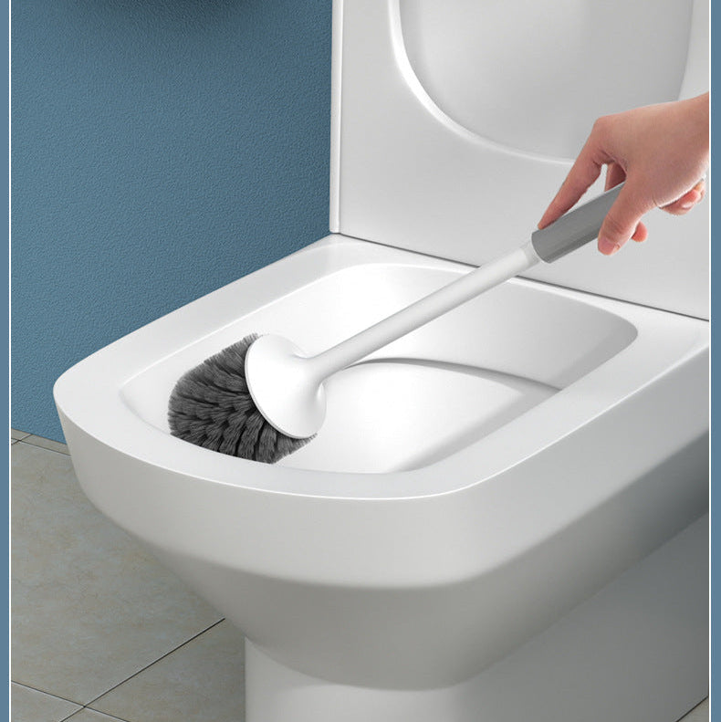 Long-handled toilet brush set with base, for thorough cleaning