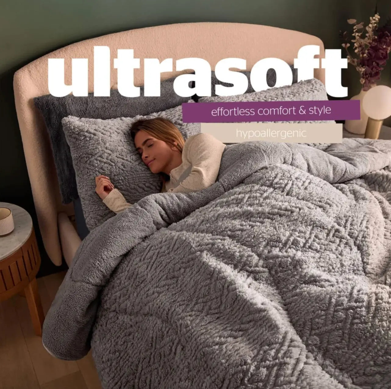 Silentnight Teddy Fleece All-in-One Duvet in Starry Sky Grey, Cable-Knit Embossed ( Includes Pillowcase) Silentnight