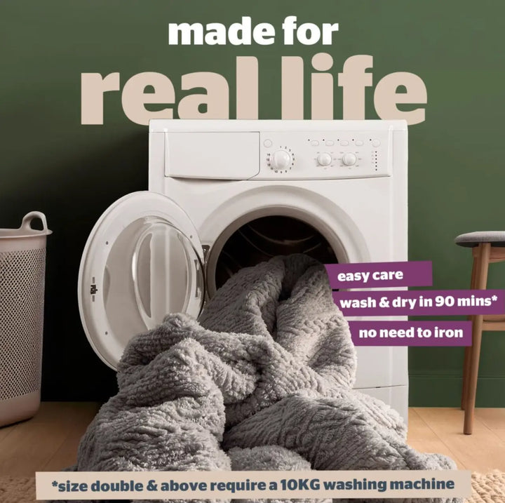 Silentnight Teddy Fleece All-in-One Duvet in Starry Sky Grey, Cable-Knit Embossed ( Includes Pillowcase) Silentnight