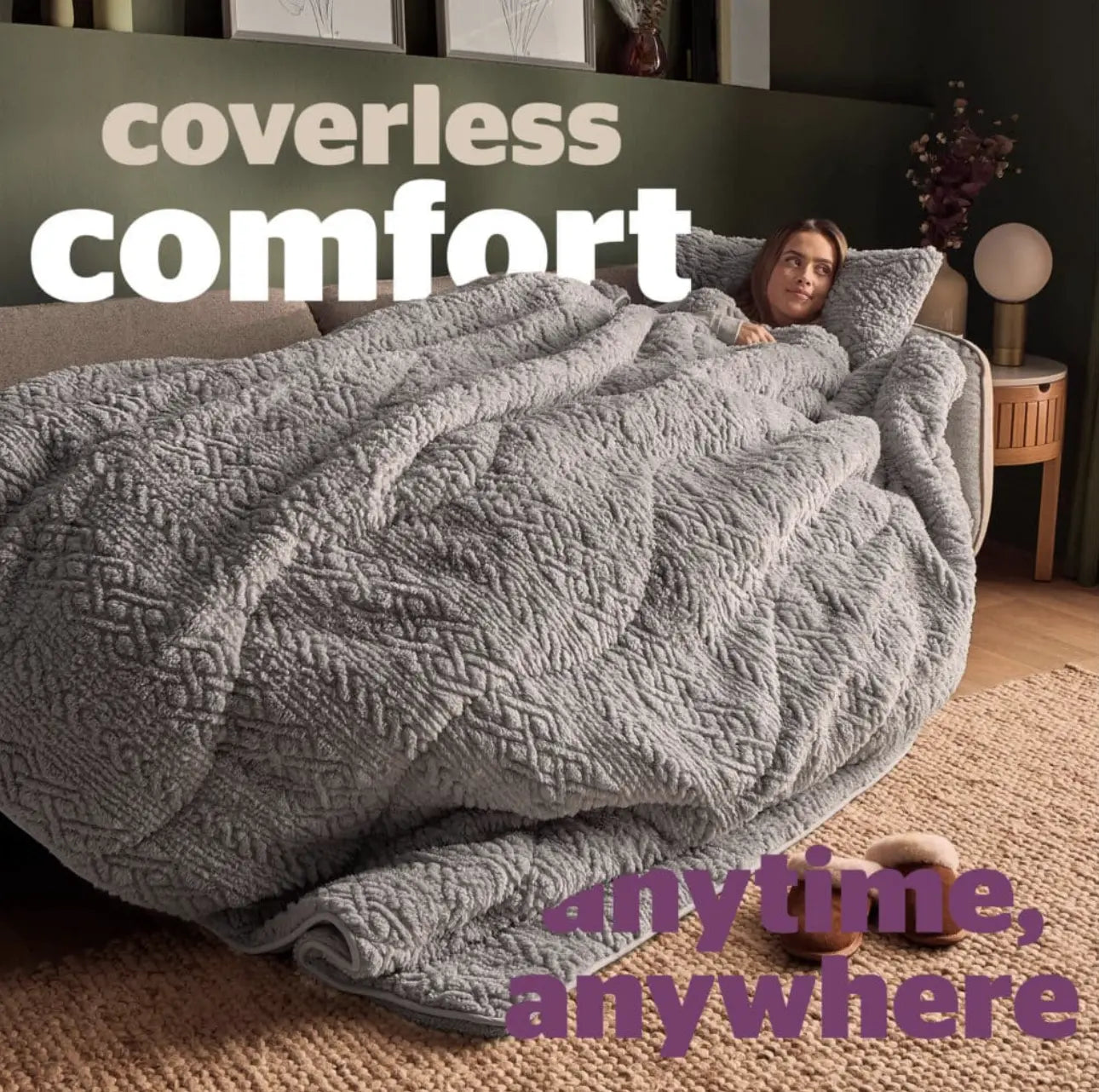 Silentnight Teddy Fleece All-in-One Duvet in Starry Sky Grey, Cable-Knit Embossed ( Includes Pillowcase) Silentnight