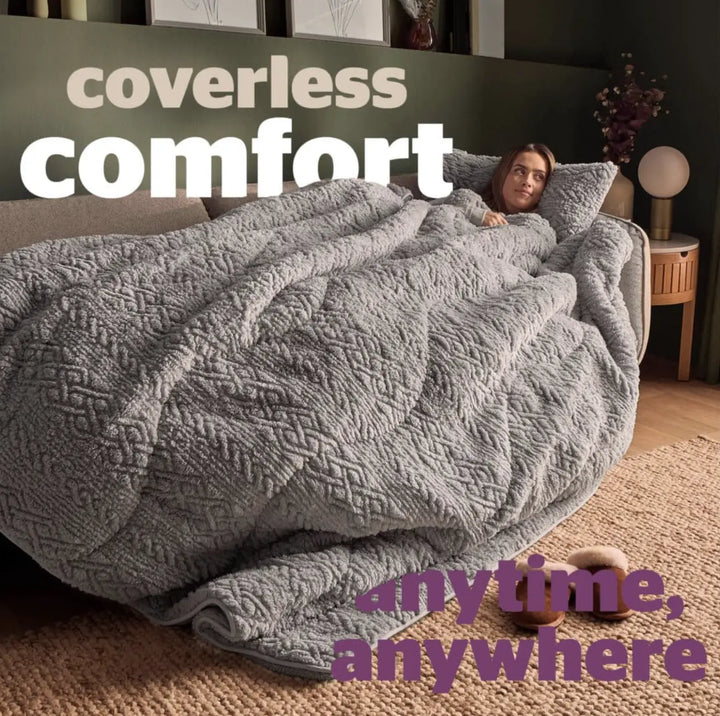 Silentnight Teddy Fleece All-in-One Duvet in Starry Sky Grey, Cable-Knit Embossed ( Includes Pillowcase) Silentnight