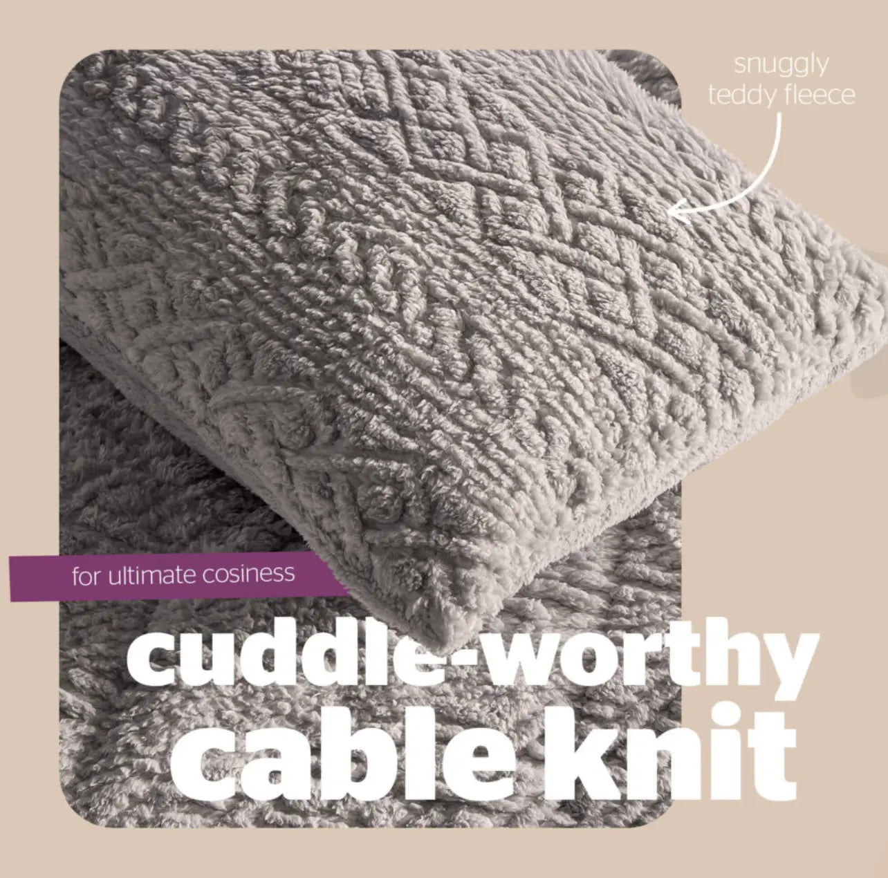 Silentnight Teddy Fleece All-in-One Duvet in Starry Sky Grey, Cable-Knit Embossed ( Includes Pillowcase) Silentnight