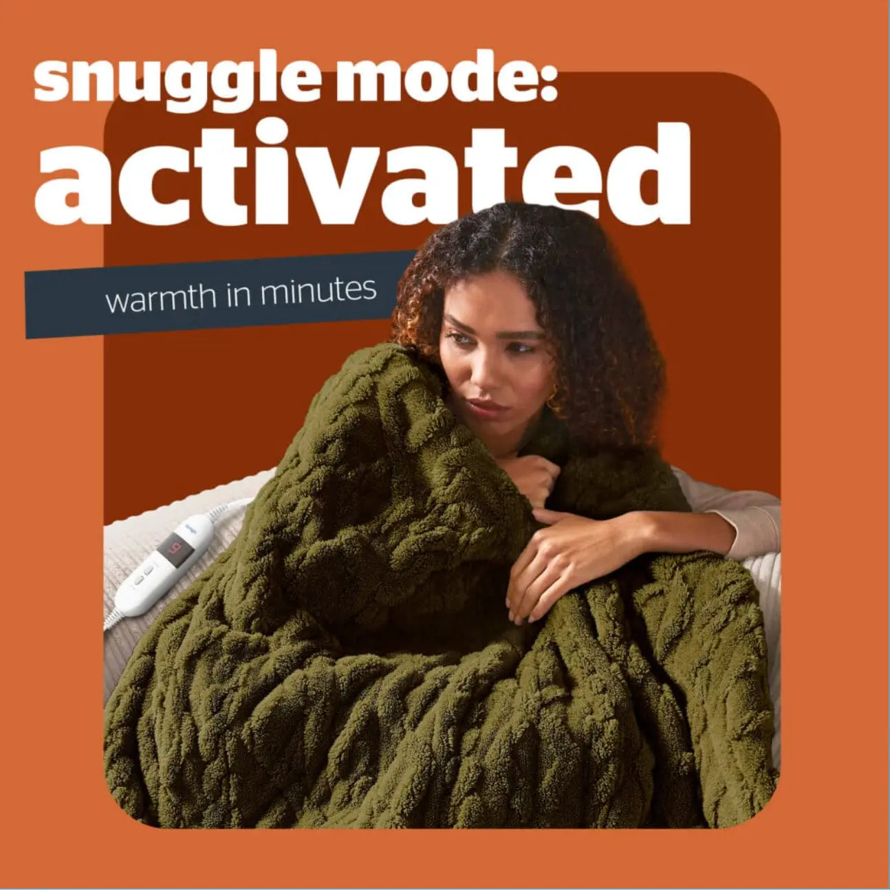 Silentnight Luxury Super Cozy Heated Throw – Olive Green Cable & Knit Embossed 120*160 cm Silentnight