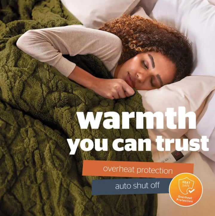 Silentnight Luxury Super Cozy Heated Throw – Olive Green Cable & Knit Embossed 120*160 cm Silentnight